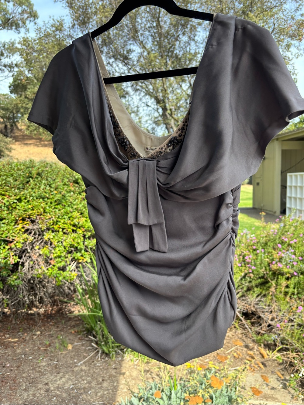 Nanette Lepore Gray Draped Tie-Front Blouse